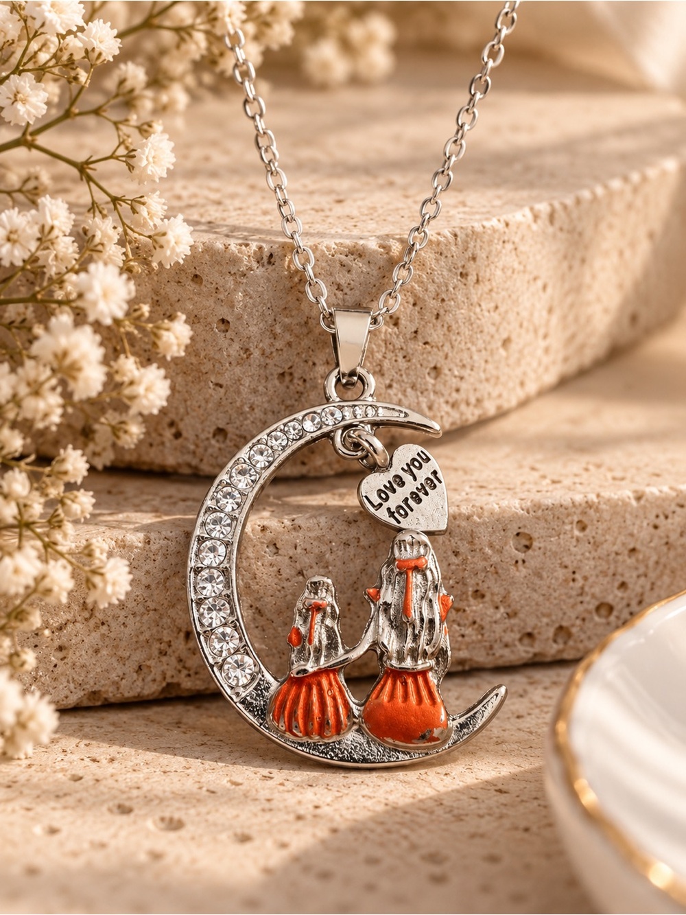 Love You Forever Mother & Daughter Crescent Moon Necklace